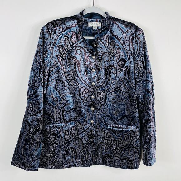Coldwater Creek Size Large Floral Paisley Velvet Button Front Dressy Jacket - Picture 1 of 5